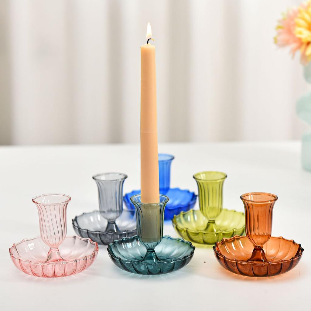 Multi-Color Glass-Style Candle Holder Creativity Romantic Desktop Candlestick Ornament for Home Living Room Room Decoration Gift