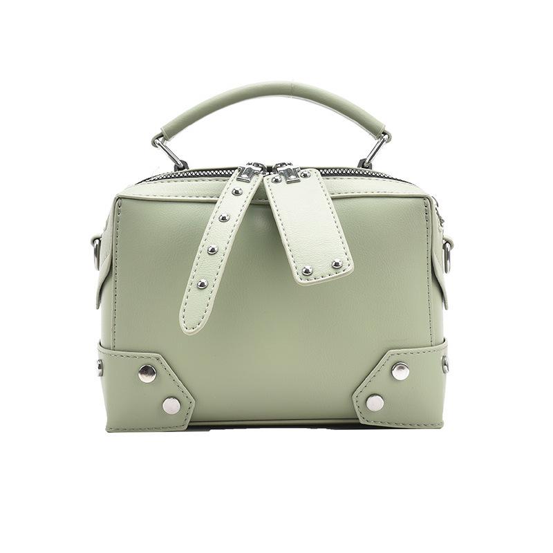 2026 Women's PU Rivet Shoulder Bag Multi Functial Crossbody Bag Handheld Boxed Makeup Bag Solid Color Small Square Bag