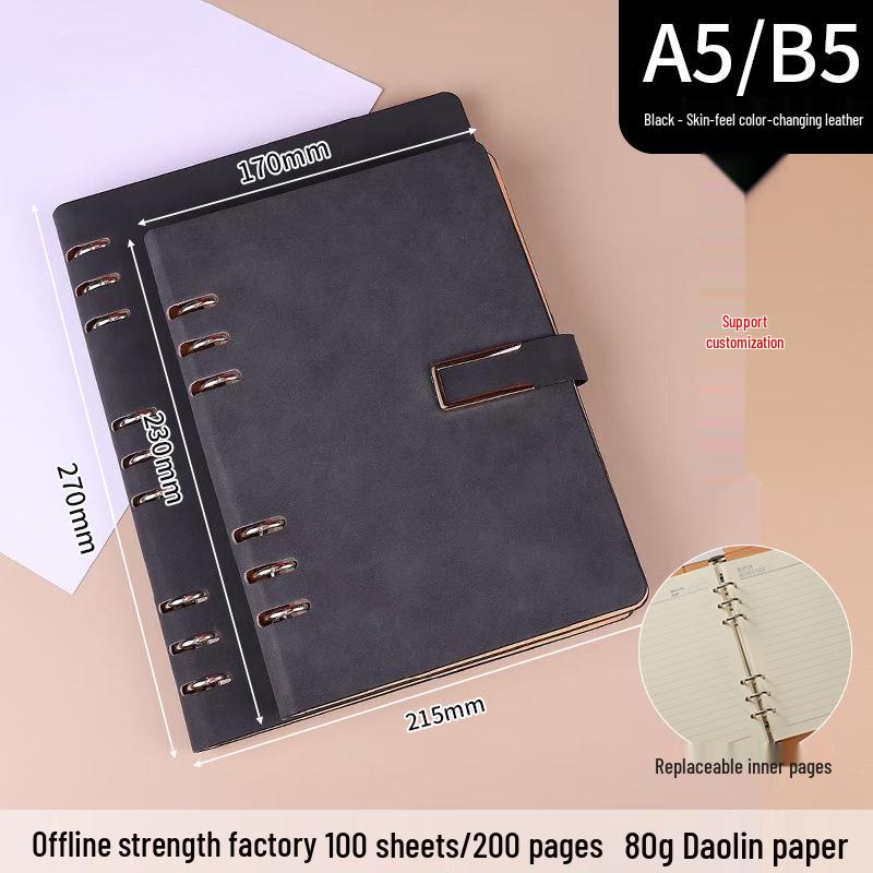 A5 Loose-Leaf Notebook Gift Set: Business Diary with Hollowed 6-Hole Design and Customizable Logo