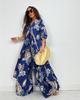 2025 Autumn New Women's Lapel Print Medium and Long Top Wide-leg Pants Two-piece Set