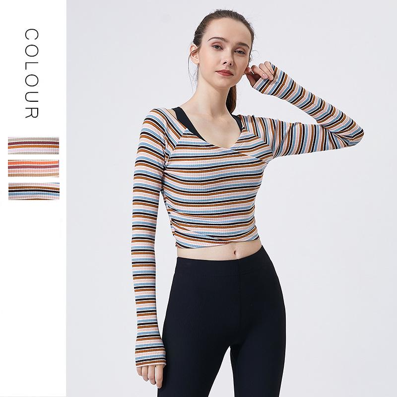 

2024 Spring Women s Striped Long Sleeve Yoga Top - Slim Fit & Sexy for Running and Fitness Small рожевий