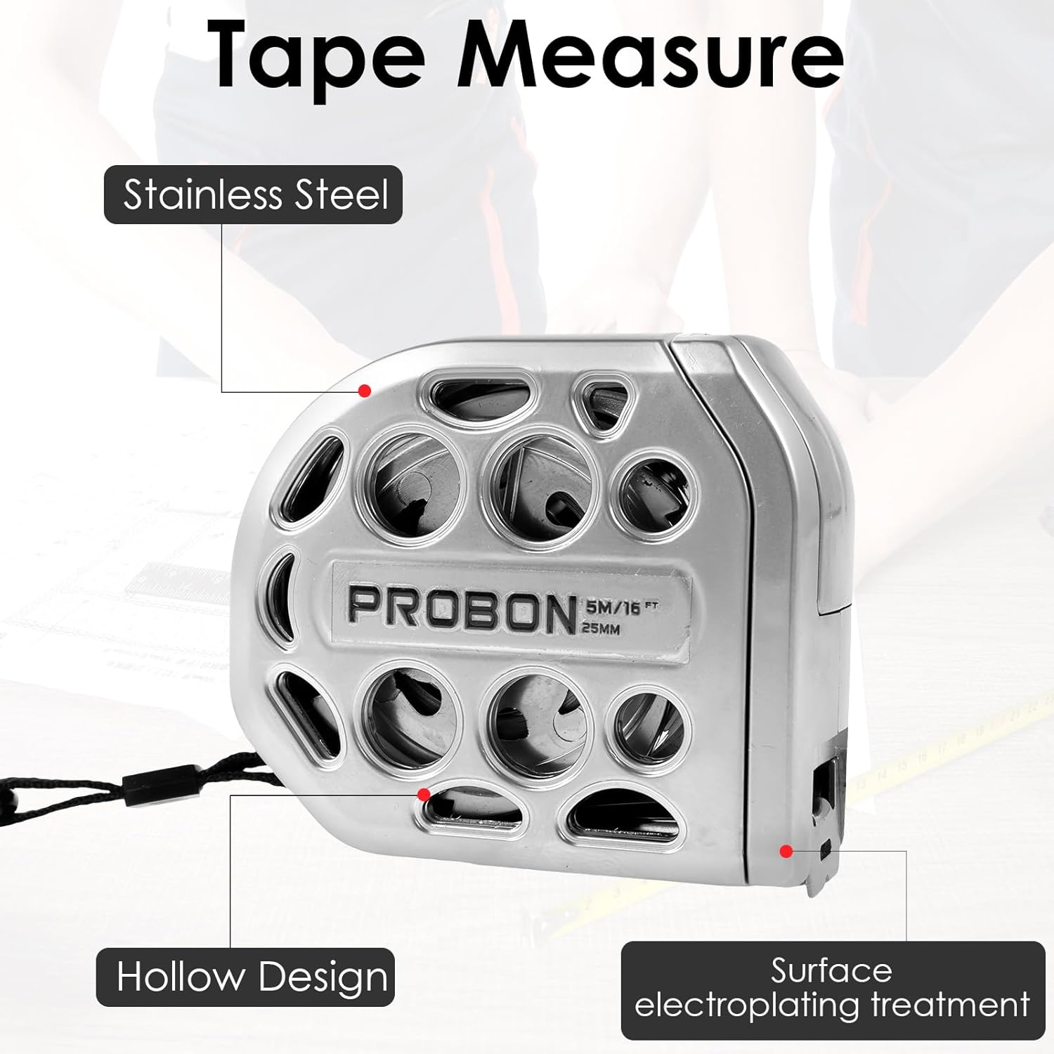 Hollow Retractable Tape Measure 5m/16ft | Stainless Steel & Self-Cleaning Design | Double-Sided Scales for Construction, Woodworking & DIY |