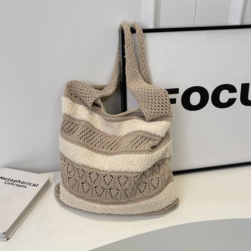 

Плетеная пляжная соломенная сумка-тоут - Универсальная вместительная отпускная на плечо с прорезями пляжная сумка