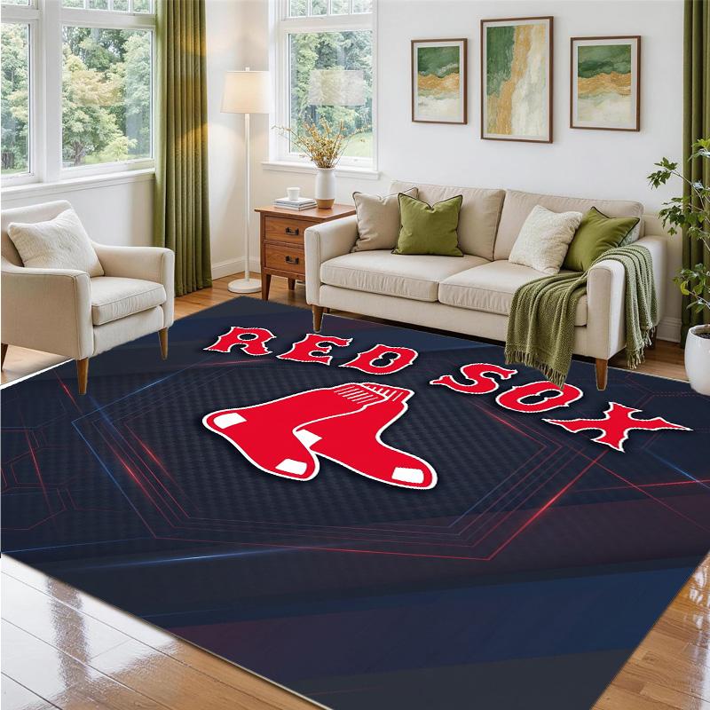Boston Red Sox Design Crystal Velvet Rug Soft Decorative Mat for Bedroom Entrance