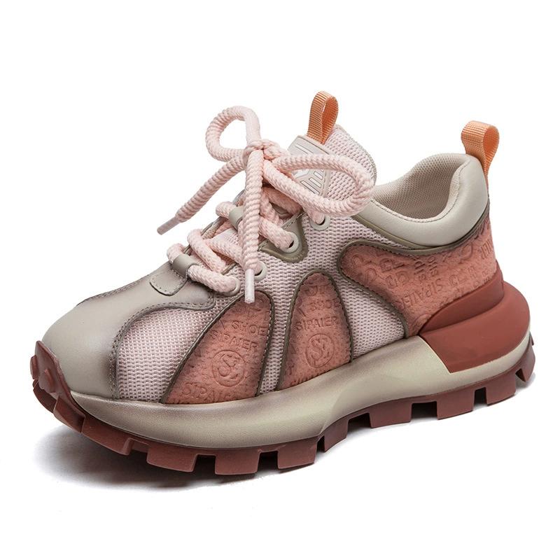 Fashion GKTINOO 2025 Autumn New Breathable Mesh Mixed Colors Sneakers Genuine Leather Lace-up Casual Women's Shoes