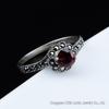 Elegant S925 Thai Silver Ring with Natural Garnet, Ruby, and Marcasite