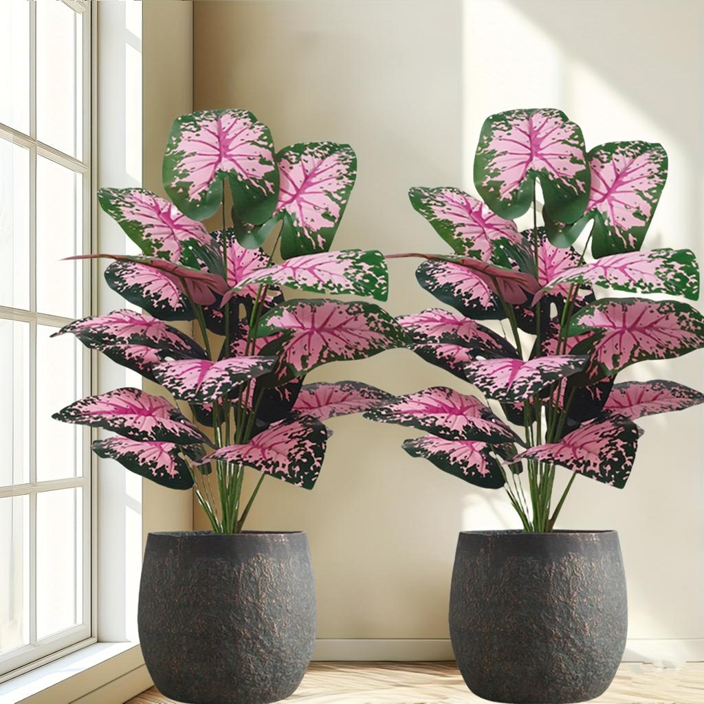 2pcs Outdoor Artificial Plants with A Realistic Touch, Featuring Colorful Monstera Leaves, Indoor/Outdoor Decor