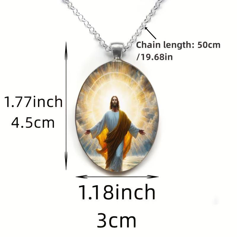 A Christian Jesus Pendant of Divine Love and Faith Time Gemstone Necklace Guardian Necklace Glass Pendant Suitable for Daily Wear Unisex
