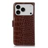 For iPhone 17 Pro Max Case Crocodile Texture Genuine Cow Leather Phone Wallet Cover