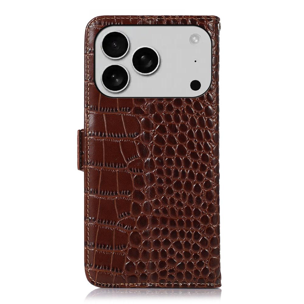 For iPhone 17 Pro Max Case Crocodile Texture Genuine Cow Leather Phone Wallet Cover
