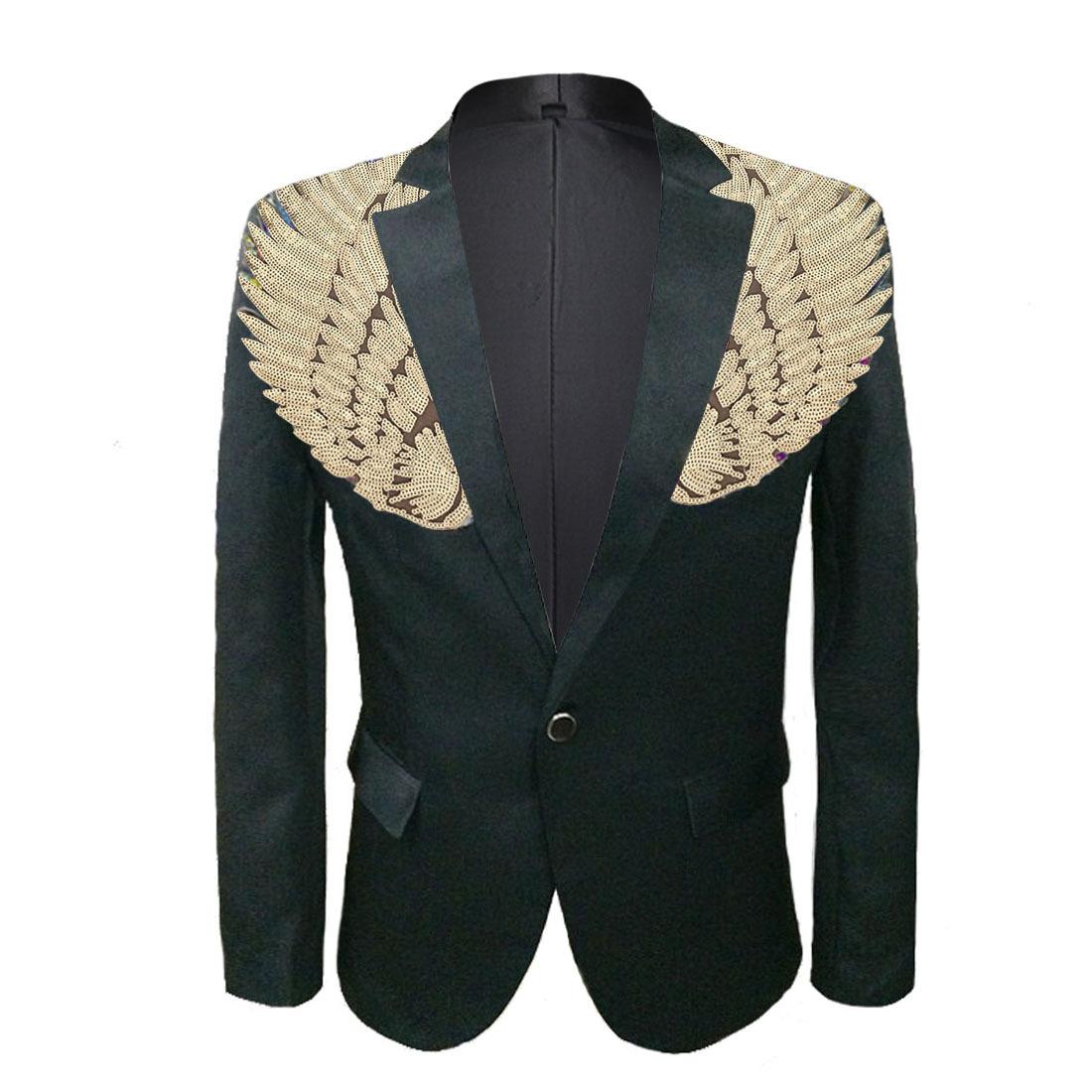 

Мужская мода золотистый блестящий пиджак с крыльями M чёрный