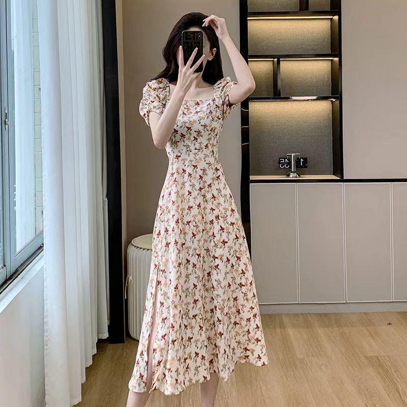 2026 Summer French Puff Sleeve Slimming Vacation Dress for Women S (85-95 jin)