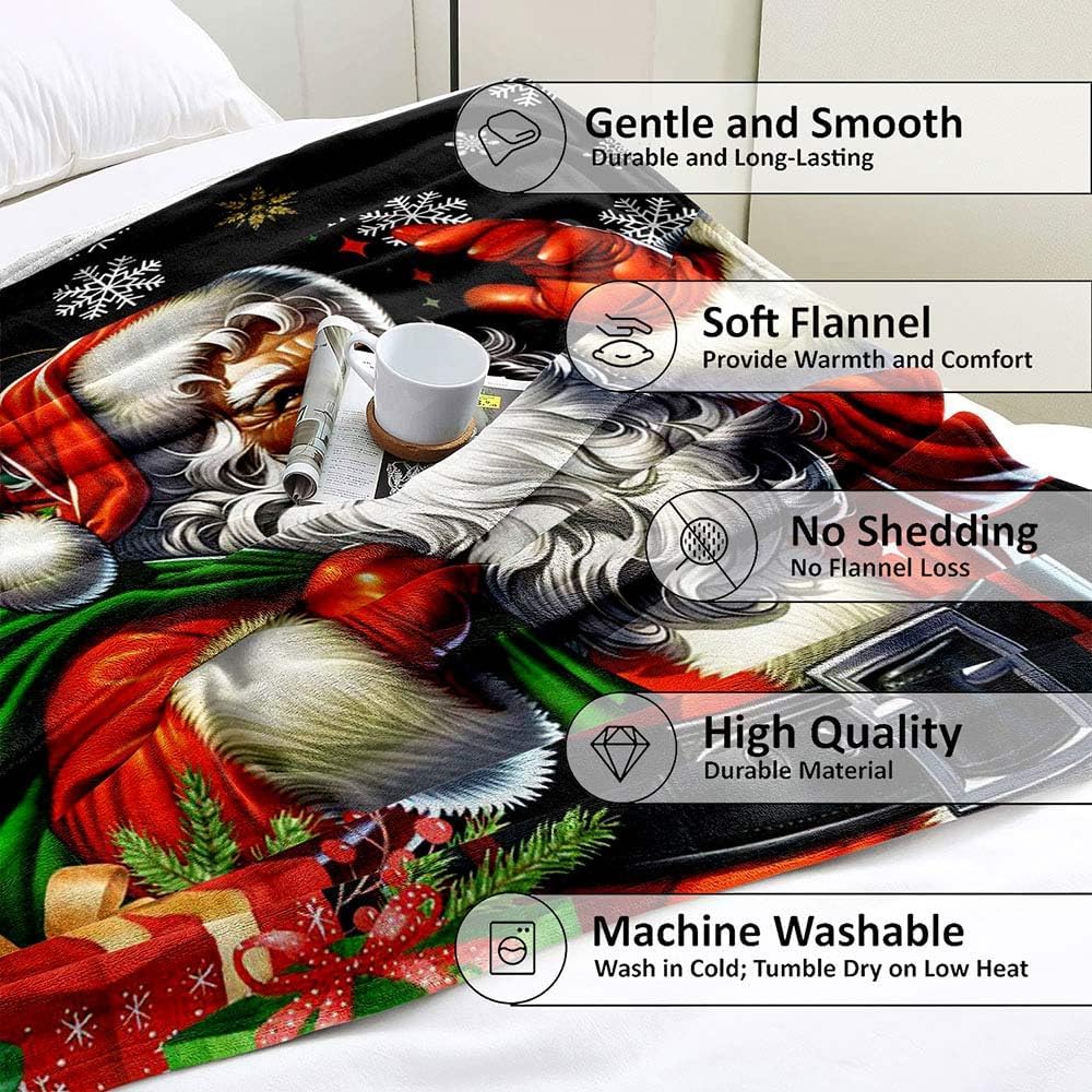 African American Black Santa Claus Throw Blanket, Christmas Snowflake Xmas Gifts Winter Holiday, Soft Plush Flannel Fleece for