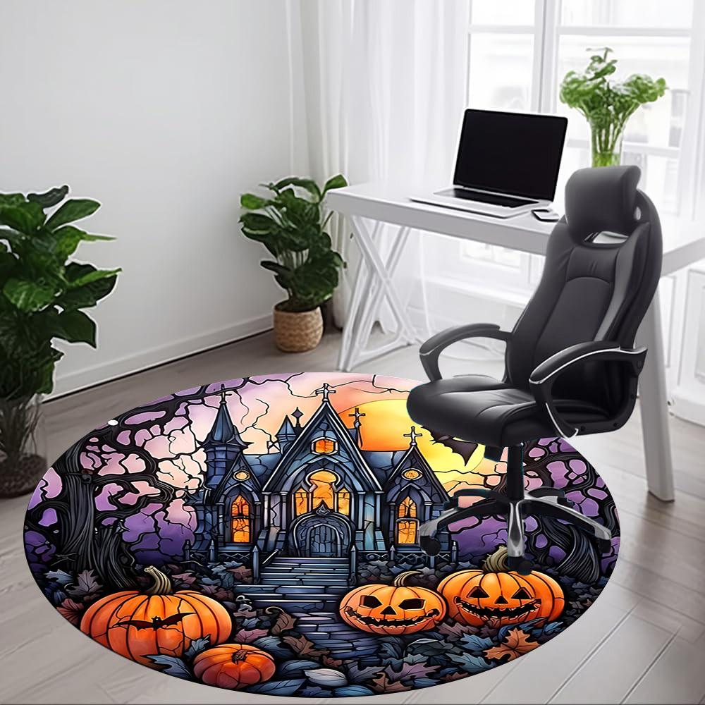 1pc Halloween Haunted Office Round Area Rug, Under Office Chairs Bedroom Living Room Home Decor, Room Deco