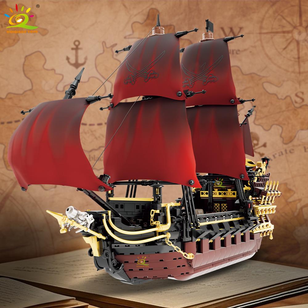 Skeleton Ghost Black Boat Red Pirate Ship Building Blocks Model Assembly Bricks Toys Desktop Decor. Kid Boy Adult Gifts