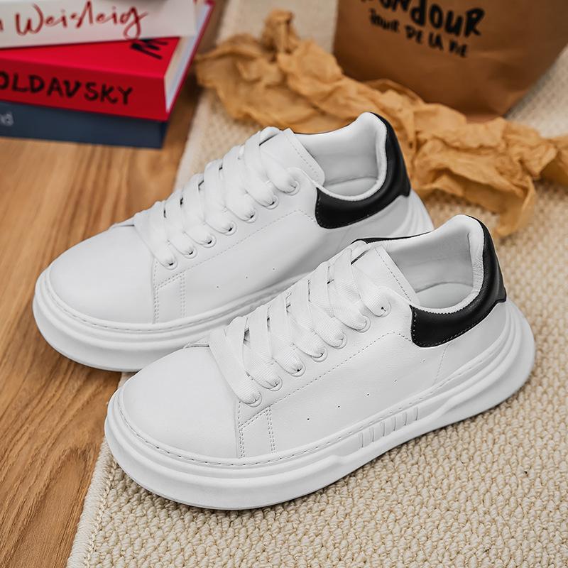 Big head wide last classic versatile spring little white shoes 2025 thick sole heightening lace-up sports men's casual shoes