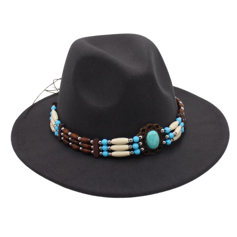 Turquoise Ethnic Style Top Hat, Foreign Style Jazz Hat, Retro Felt Hat, Spanish Temperament Plush Woolen Hat