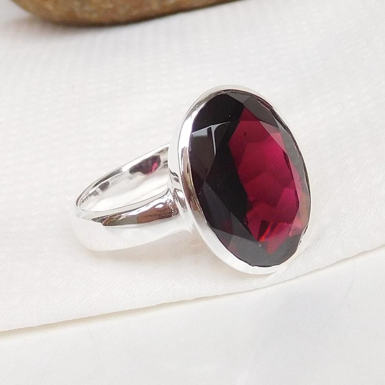 Red Garnet Gemstone Ring, Handmade Designer Ring, 925 Sterling Silver, Statement Ring, Birthstone Ring, Oval Ring