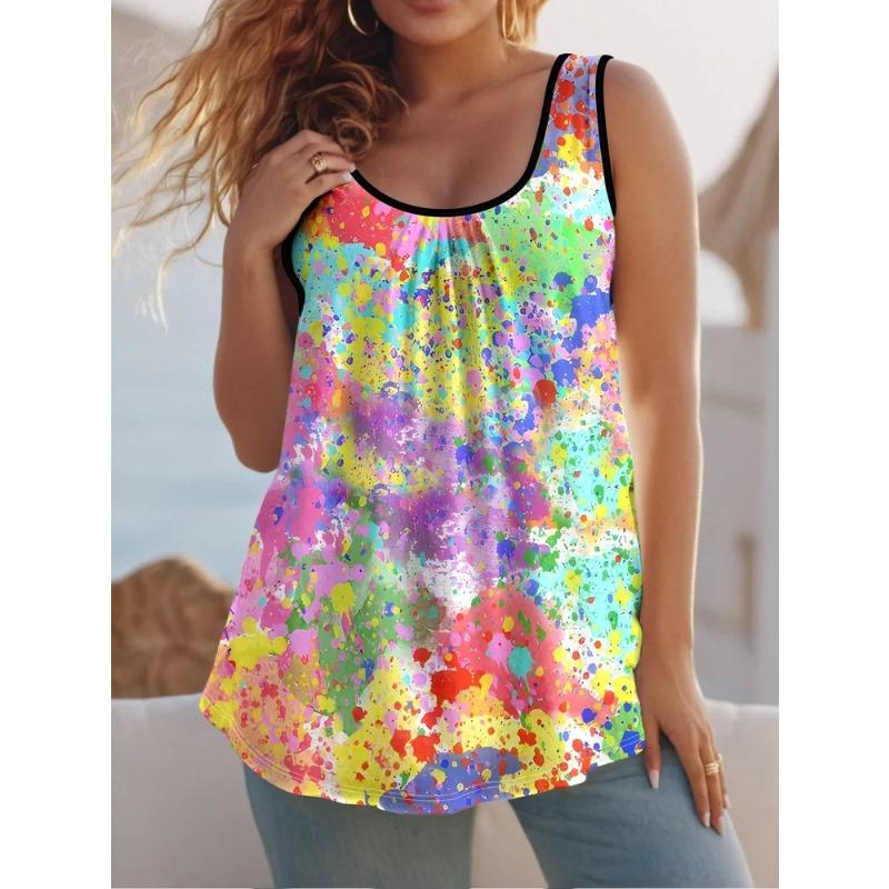 Summer Women's Sleeveless Colorful  Vest Comfortable Soft Leisure Loose Fashionable Versatile Vest
