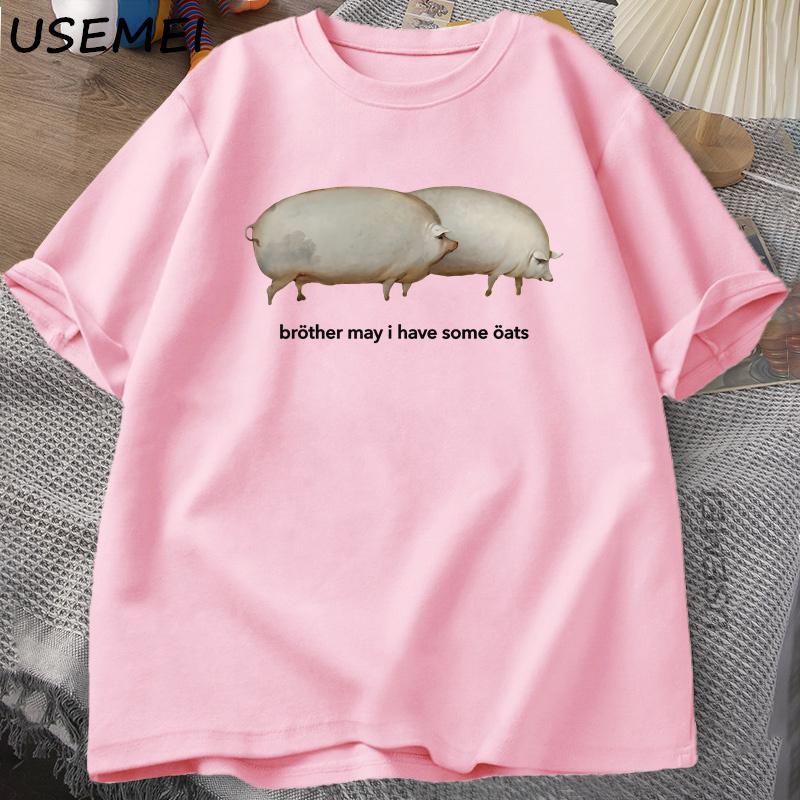 Brother May I Have Some Oats T-shirt Men Funny Pig Graphic Tees Harajuku Loose Casual Short Sleeves Printed T Shirts