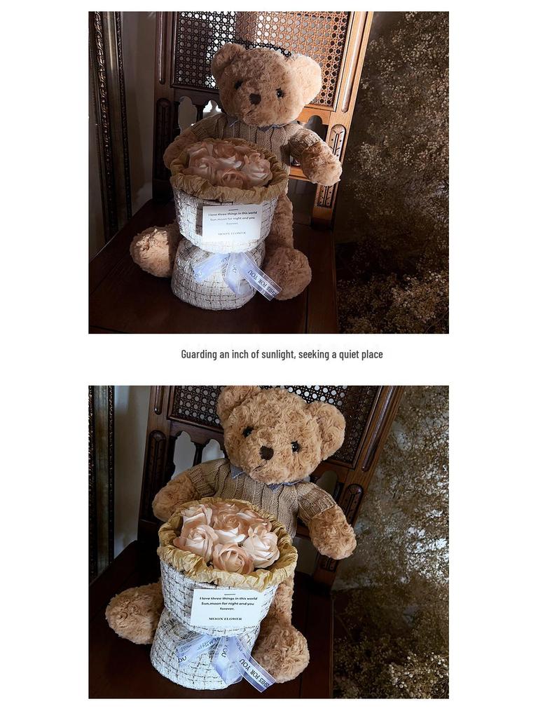 Valentine's Day Teddy Bear and Rose Bouquet Gift for Best Friends, Girlfriends, and Mothers