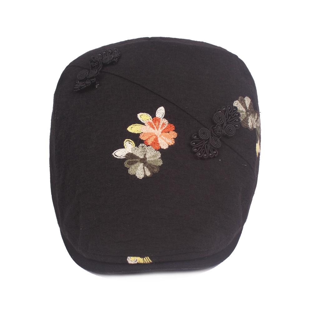 Chinese Style Duck Tongue Cap Ms. Flowers Beret National Wind Retro Buckle Forward Cap Cotton Women Hat