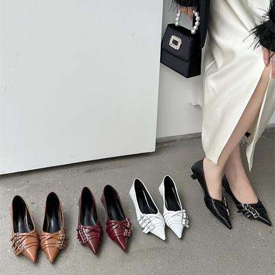 Mode Vintage Femmes Bureau Escarpins Chaussures Mode Peu Profond À Enfiler Printemps Automne Dames Élégant Bout Pointu Talon Bas Chaussures