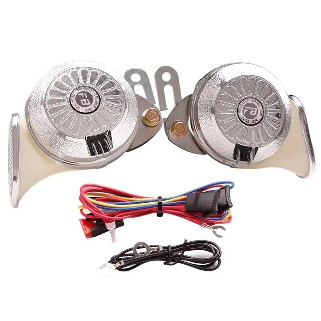FARBIN 2 Pezzi/Kit Tromba ad Aria a Chiocciola 12V Super Forte Tre Toni Impermeabile Segnale di Allarme Clacson per Auto Camion Moto Accessorio Auto