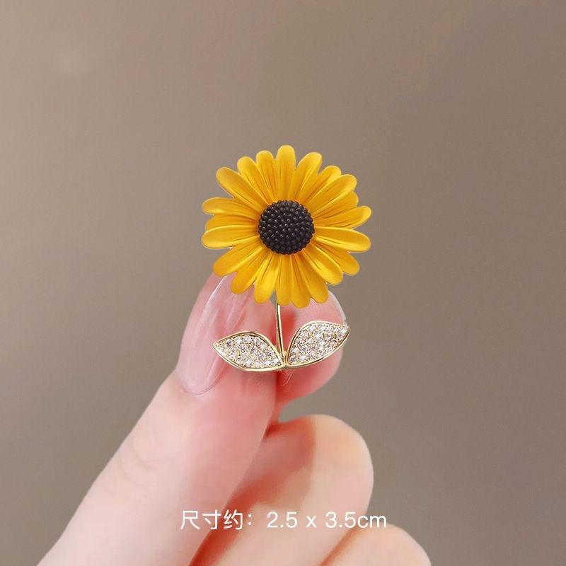 Spilla da donna con colletto a forma di corsage coreano, in lega di metallo con strass, con diamanti e cristalli, con fiore di girasole e margherita, PD1973