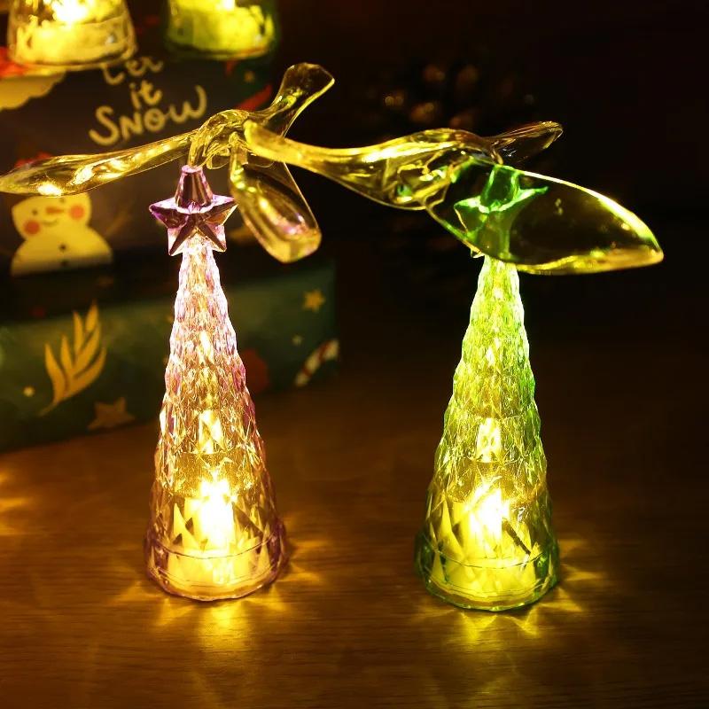 1PC Flying Bird Light LED Rotating Crystal Multicolor Xmas Tree Desktop Ornament Christmas Gift