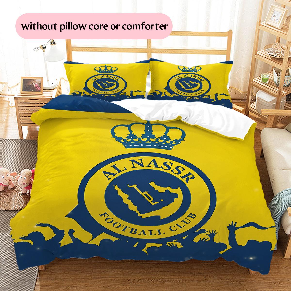 Al Nassr FC Pattern Bedding Quilt Set Home Decoration Gift (1 * duvet cover + 2 * pillowcase without core) 135x200cm
