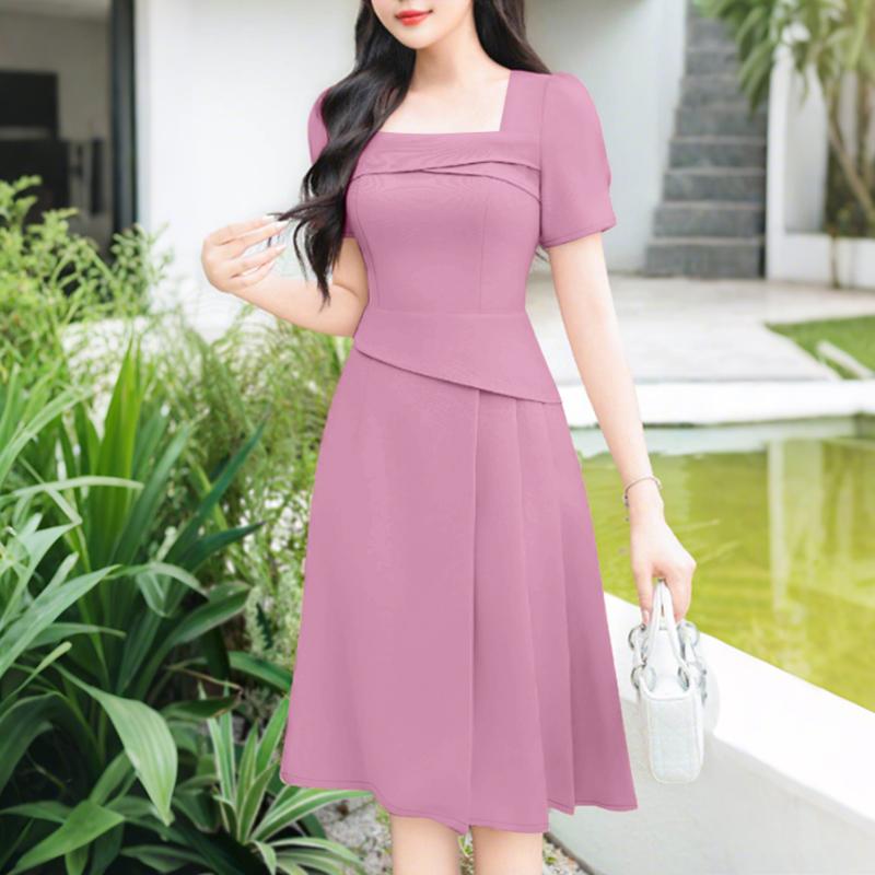 ZANZEA Women Casual Square Collar Summer Short Sleeve Dress