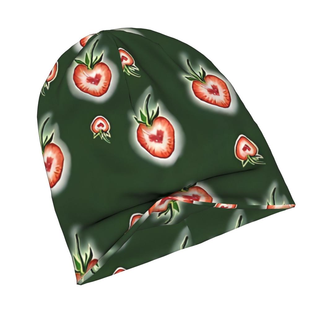 Cute Strawberry Heart Pattern On Green Adult Fashion Beanie That Transitions Effortlessly from Morning Commutes To Evening Walks While Maintaining a C