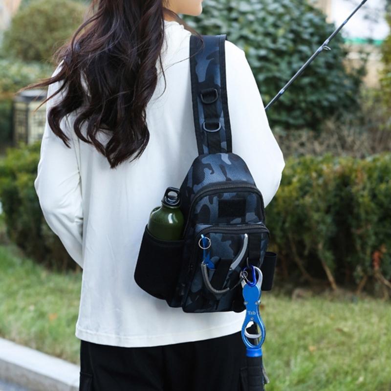 Fishing Tackle Storage Shoulder Bag Outdoor Fishing Shoulder Pack Comfortable Fishing Gear Carrying Bag with Rod Stand
