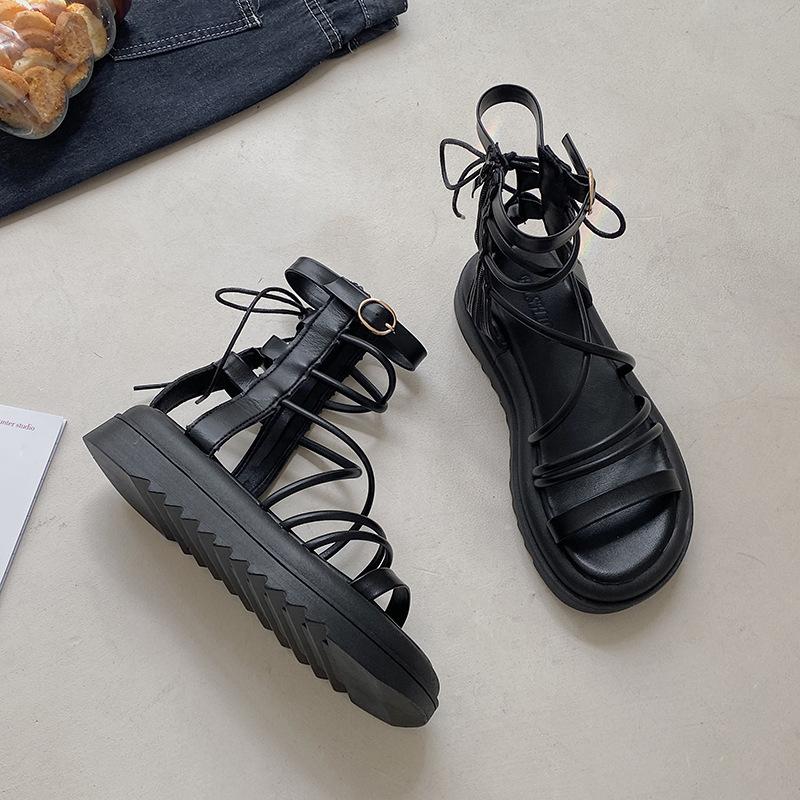 Platform casual Internet celebrity white retro heightening platform sandals women 2025 new summer beach wear Roman shoes