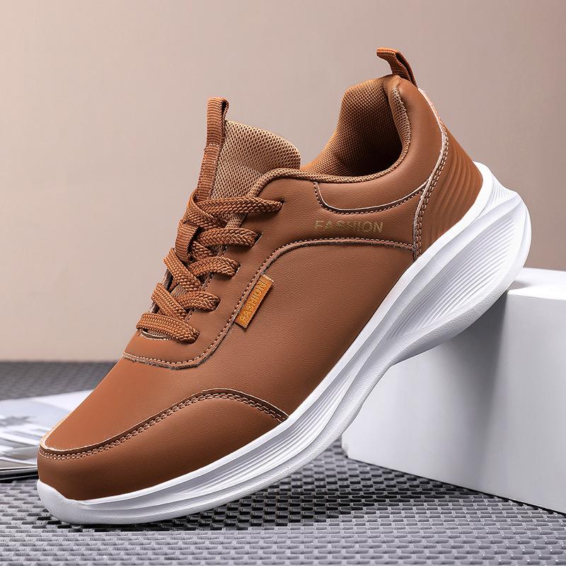 Sneakers Men's Black Casual Leather Outdoor Lightweight Soft-soled Shoes Thick-soled Non-slip and Wear-resistant Running Shoes