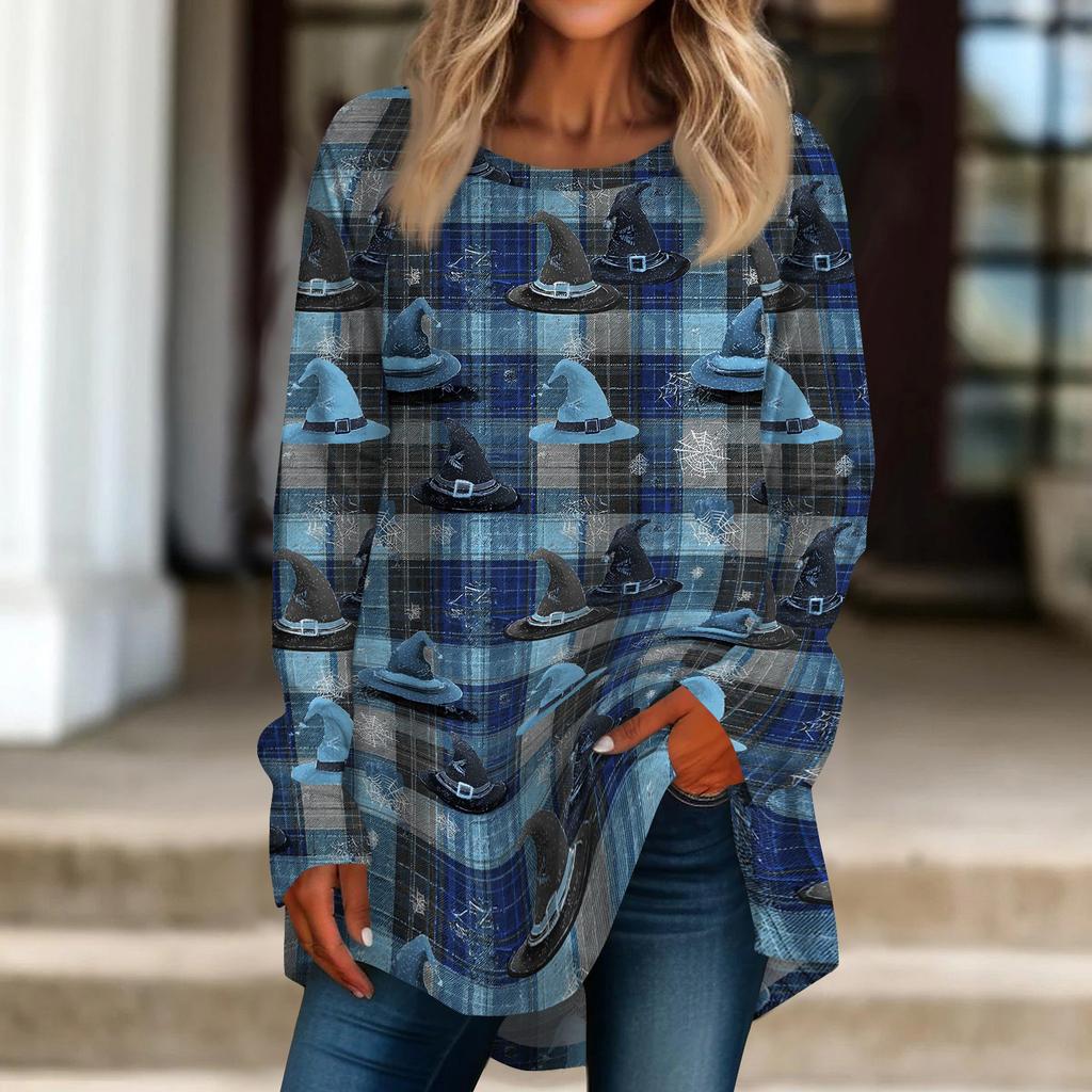 Women's Long Sleeve Halloween T-Shirt Loose Fit Crewneck Casual Print Top