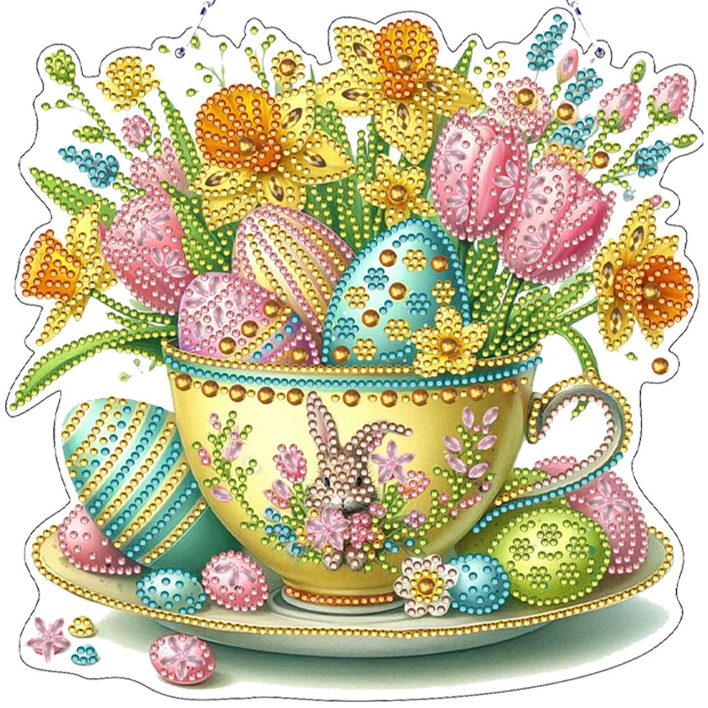 Easter Flower 2D Flat DIY Diamond Art Pendant Acrylic Hanging Gem Art Paintings Charm Double-Side Print Single Side Drill