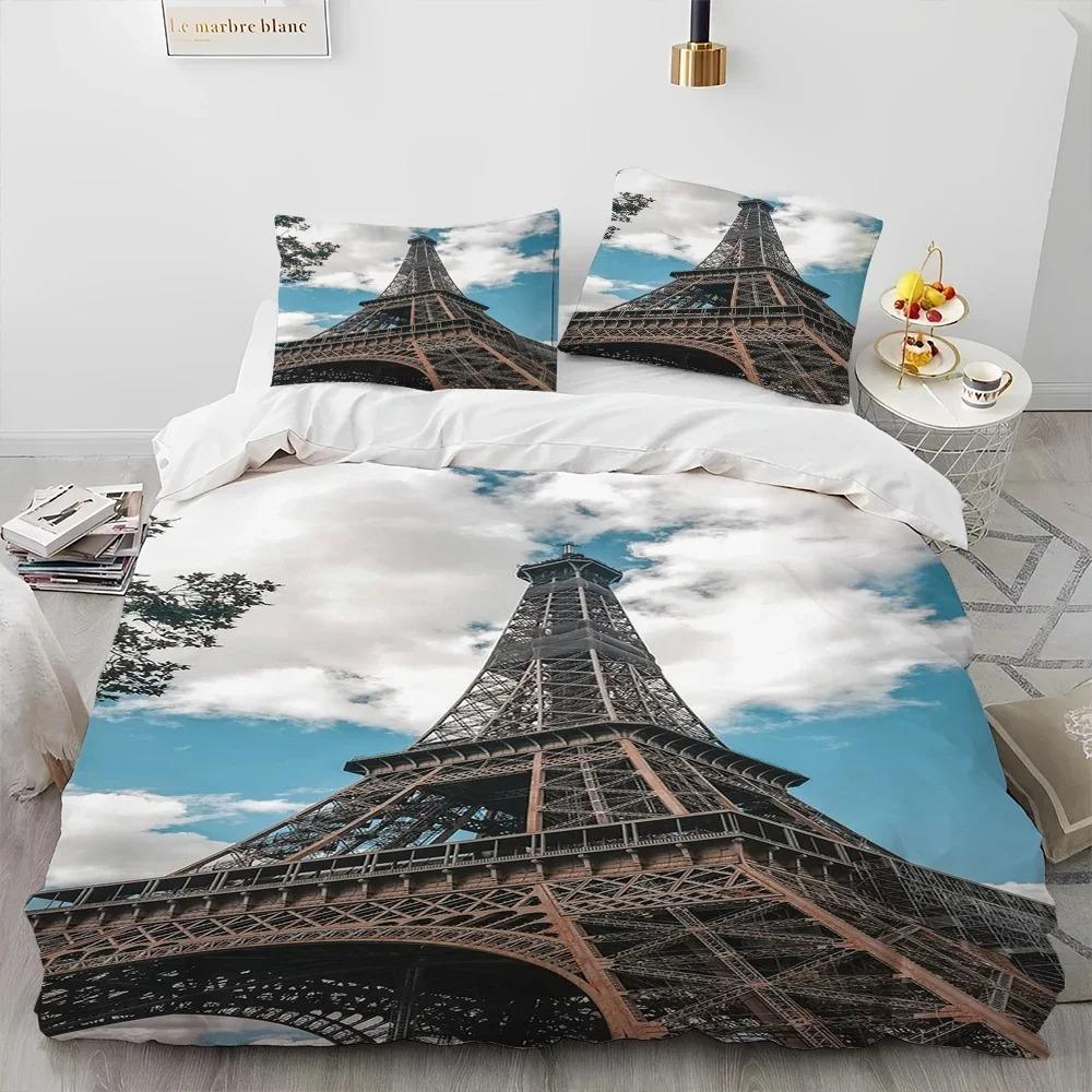 France Paris Eiffel Tower Romantic Comforter Bedding CollectionDuvet Cover Bed Collection Quilt Cover PillowcaseKing Queen Size Bedding Collection