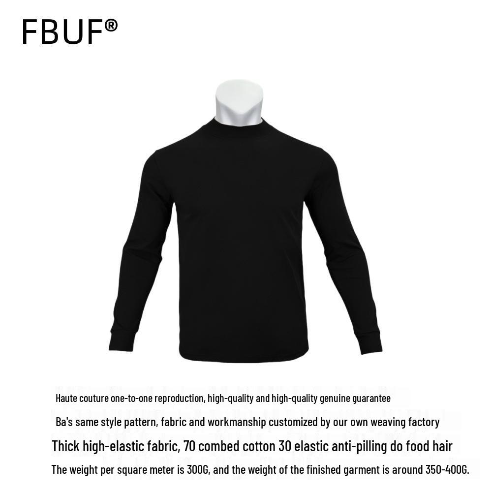 

Мужской эластичный облегающий фитнес-топ с длинным рукавом, быстросохнущий, 300 г, с полувысоким воротником S чёрный