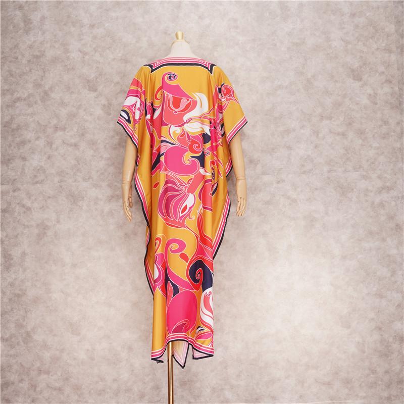 Long Kaftan Bohemian Printed Bikini Cover-ups Sexy V-neck Half Sleeve Maxi Dress Tunic Women Beach Wear Swim Suit Cover Up Q1333