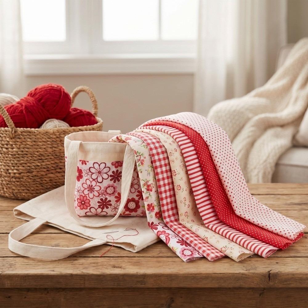 7Pcs Red floral pattern Cotton Fabric Bundle Quilting Fabric  Fabric art production 25*25cm