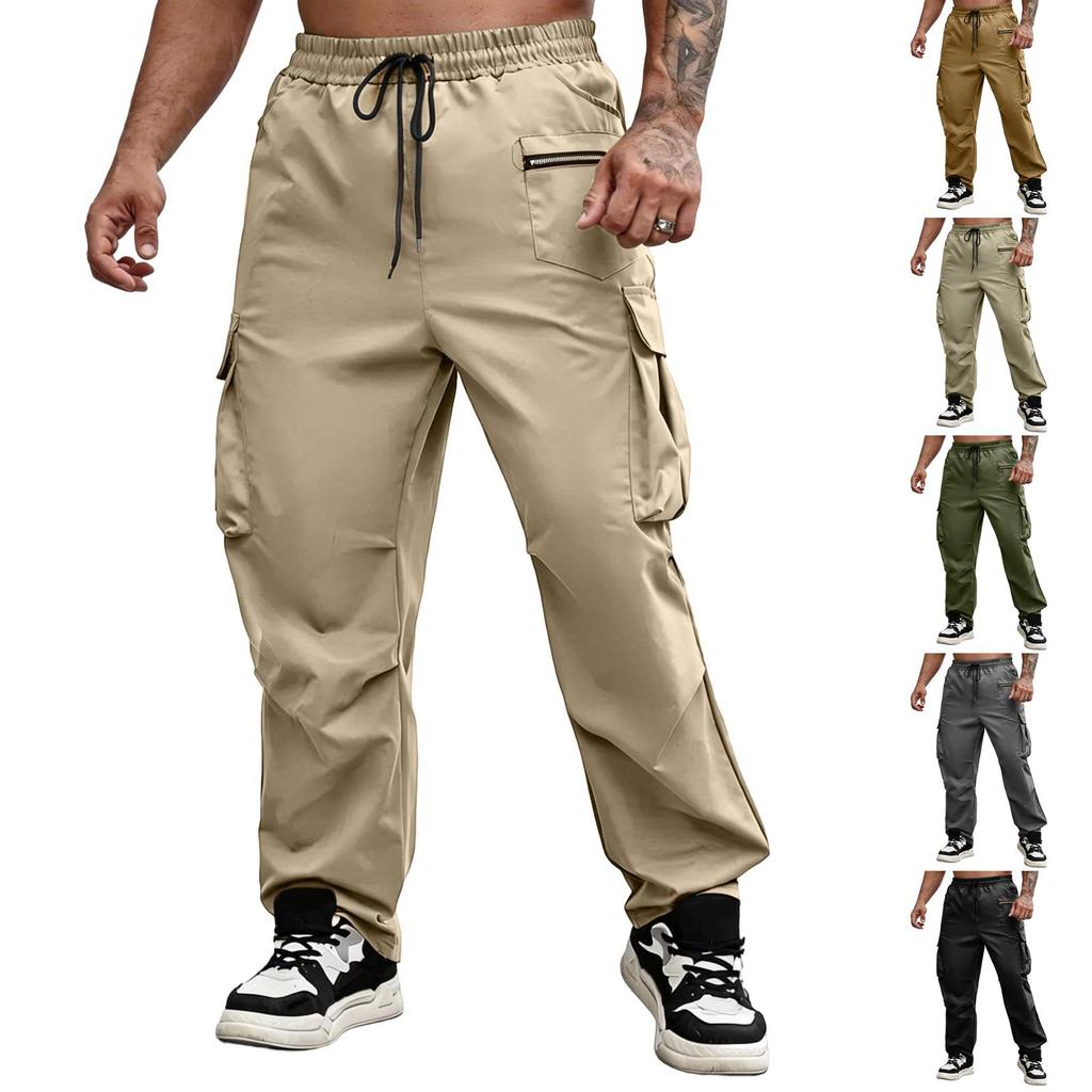 Men's Casual -color Multi-pocket Work Pants - Men's Drawstring Waist Lightweight Sports Pants
