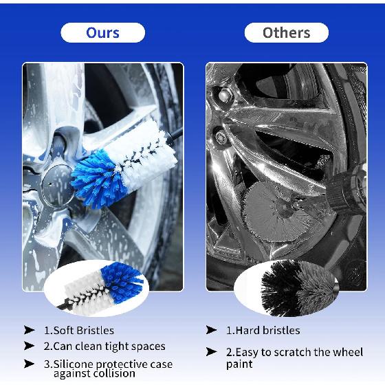 Wheel Brush, Soft Drill Wheel Cleaner Brush, Drill Brush For Car Wheel, No Scratches Highly Dense And Durable Car Wheel Brush Rim Tire Car Cleaning