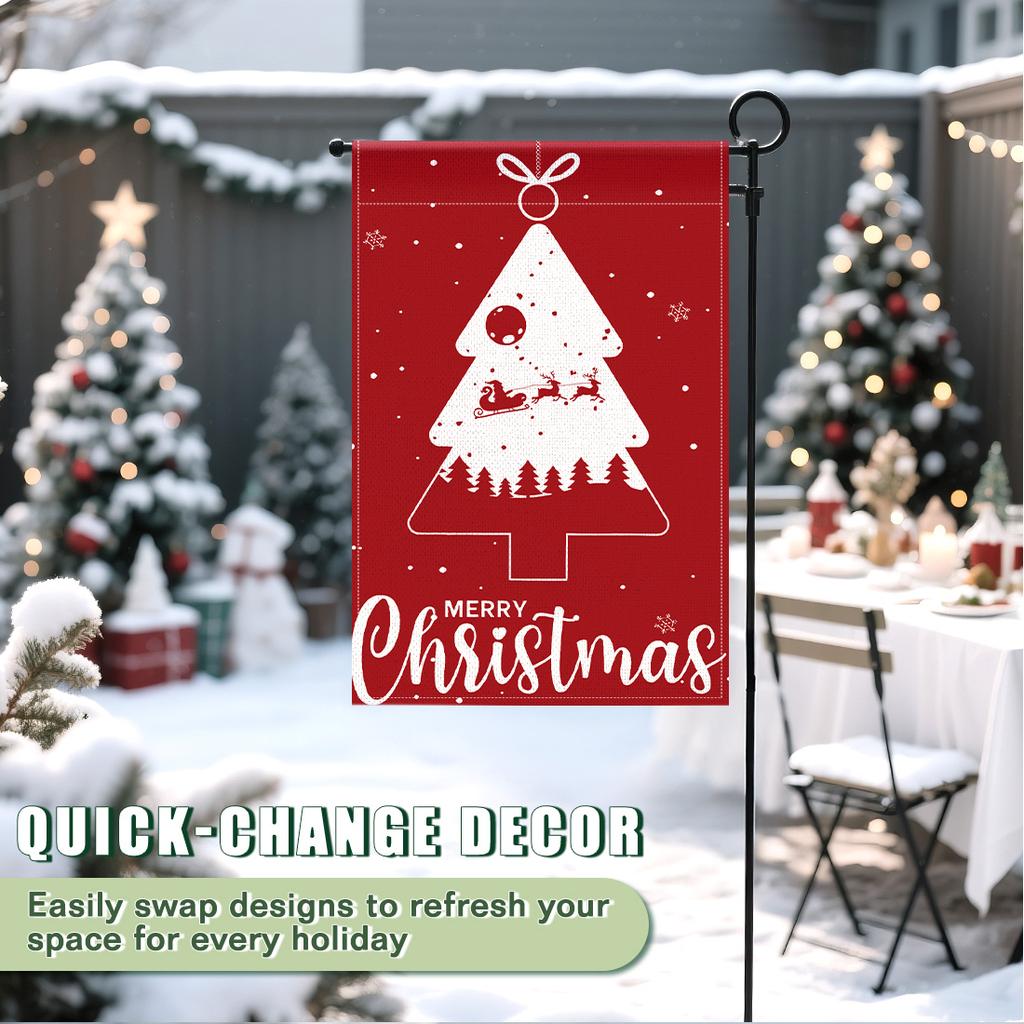 Red white Christmas treeGarden Flag 12x18 Inch Double Sided for Courtyard Outdoor Welcome Flag Decoration (Excluding flagpole)