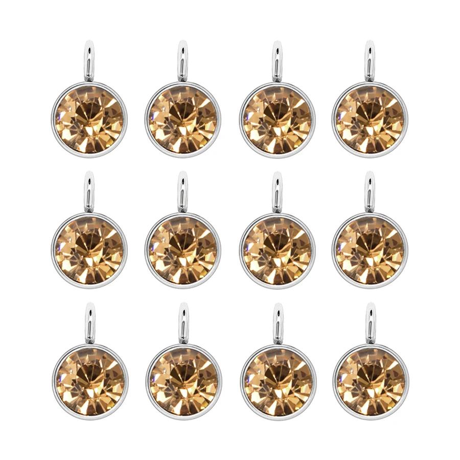 144Pcs/Lot Birthstone Necklace Pendant Jewelry Making Rhinestone Stainless Steel Charms For Women Earrings DIY Accessories Gift