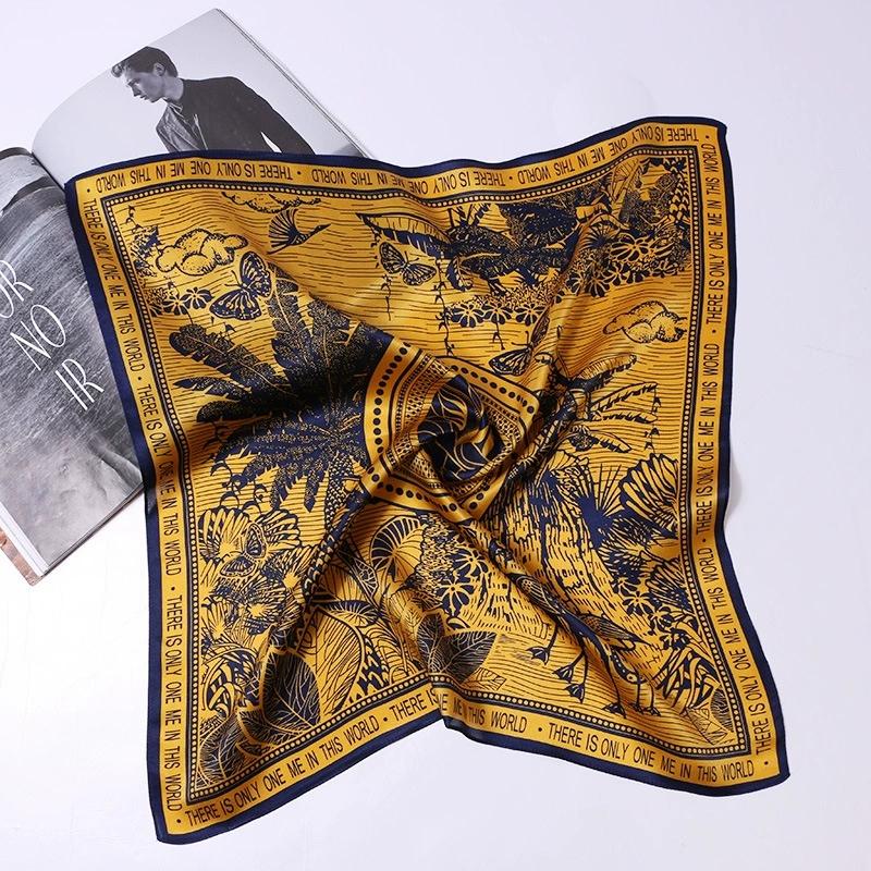 53cm 100% Silk Men's Luxury Printed Decorated Small Square Scarf Foulard Hijabs For Men
