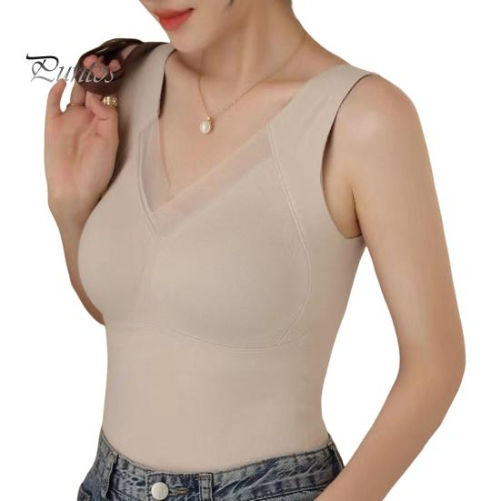 

Graphene DE Velvet Утепленный жилет Эластичная ткань V-образный вырез Дизайн 3D Бесшовные чашки Теплый внутренний слой Нижняя часть Верхняя одежда Осень-Зима M