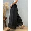 Women's Teal Embroidery Wide Leg Pants High Waist Loose Flowy Trousers Chinese Style Casual Pants