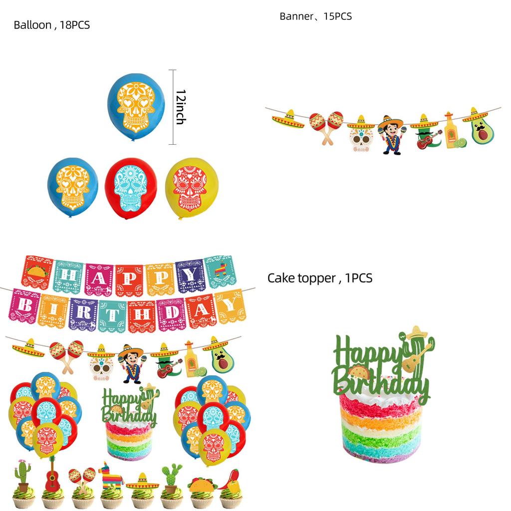 Ghostly Halloween Party Decorations For Kids Spooky Mexican-themed Set With Cake Toppers Balloons And Banners
